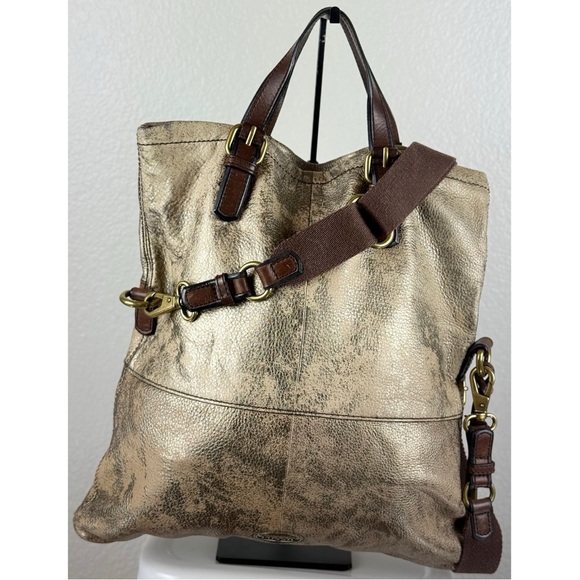 Fossil Explorer Distressed Metallic Gold Fold Over Covetable Tote - Picture 4 of 13